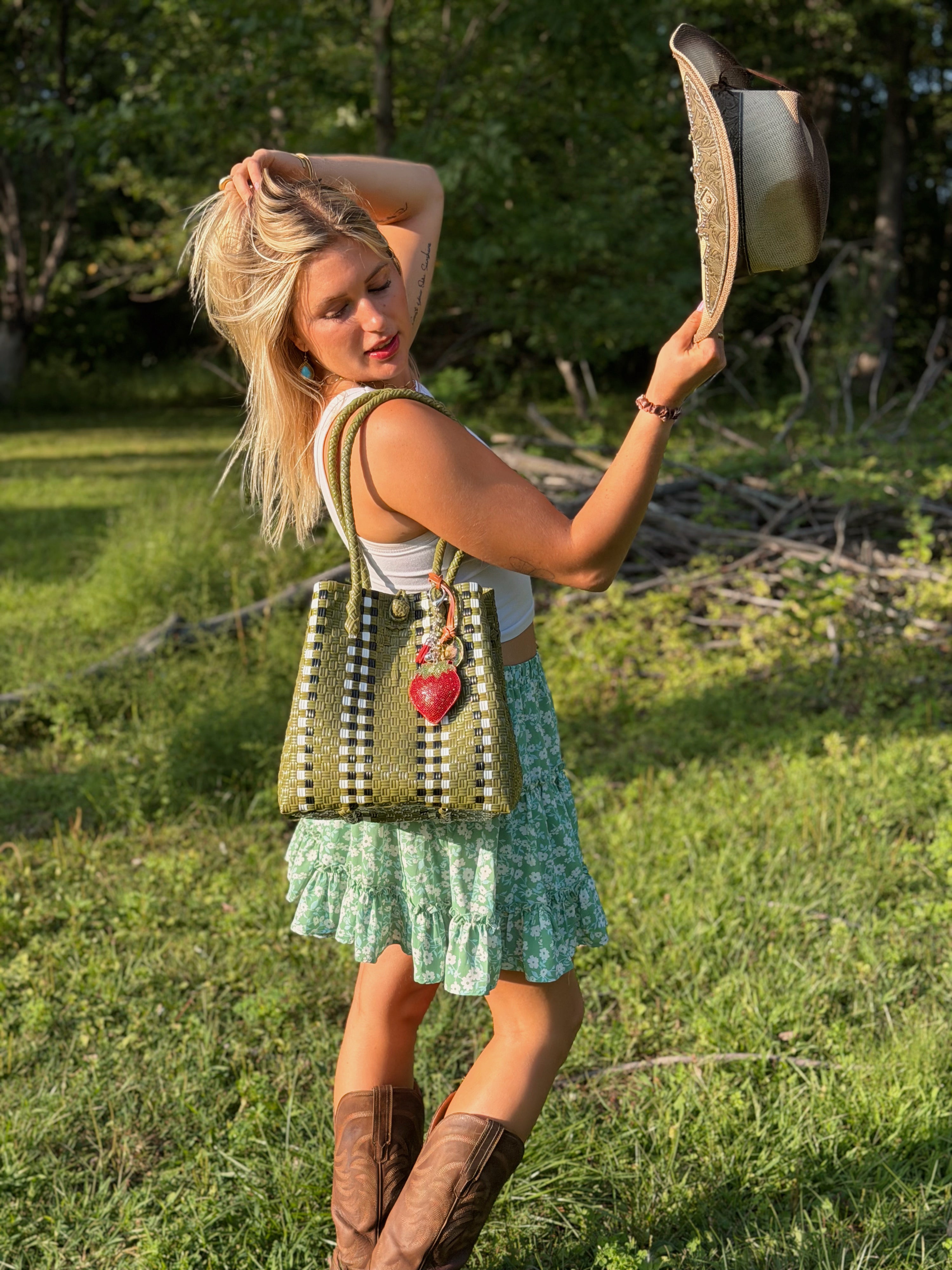 Avocado Checkered Tote