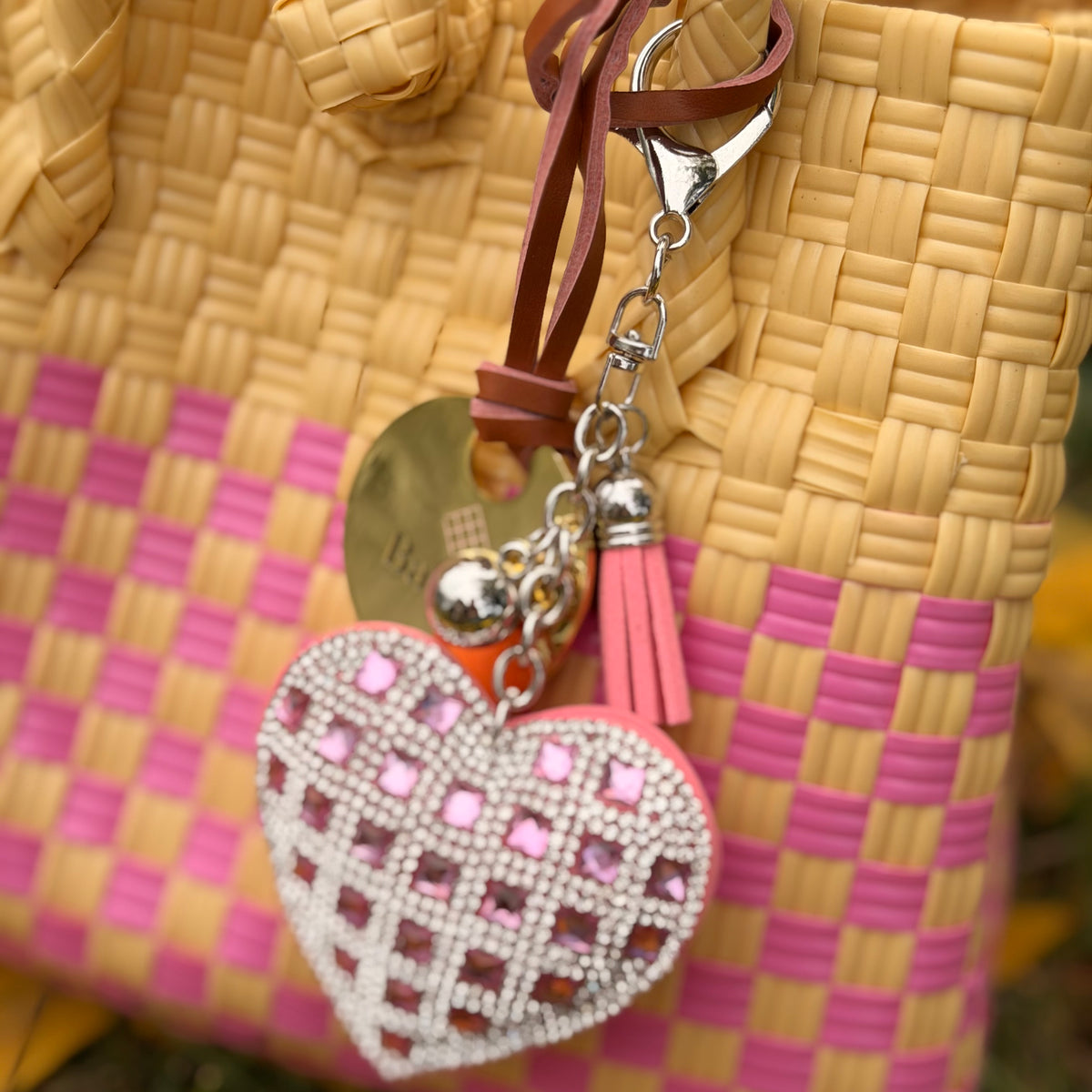 Bedazzled heart bag charm 