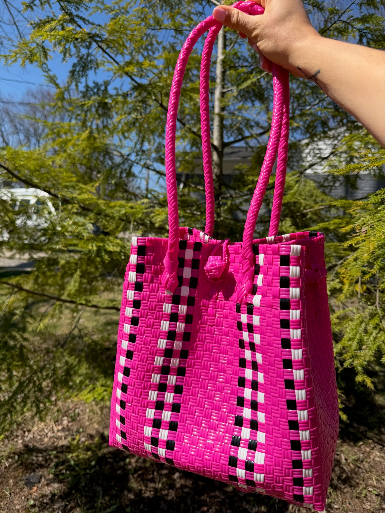 Pink Checkered Tote