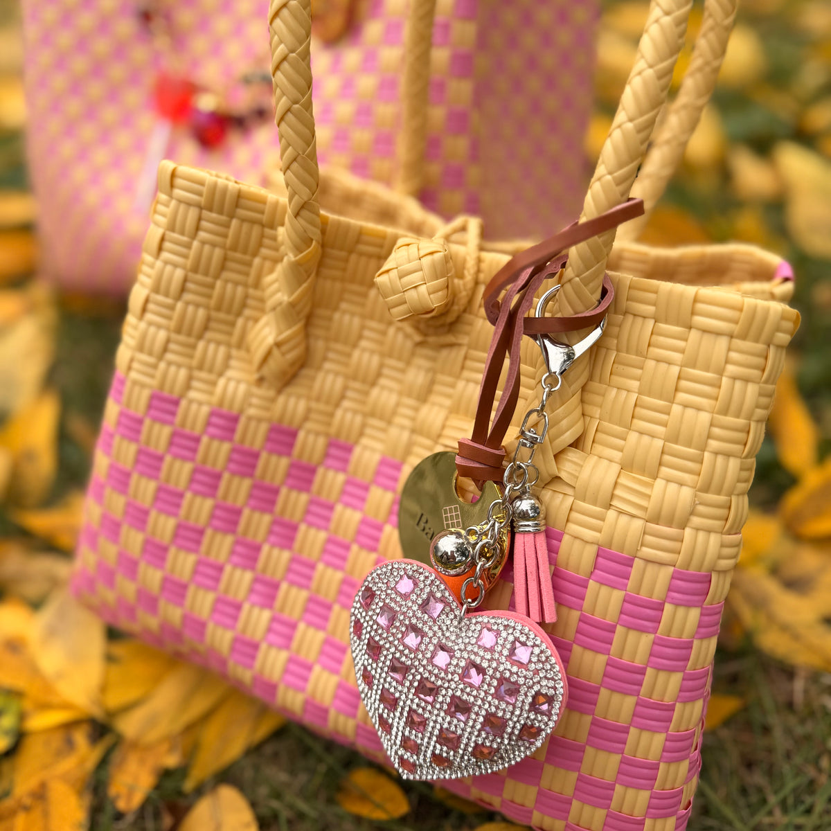 Bedazzled heart bag charm ￼