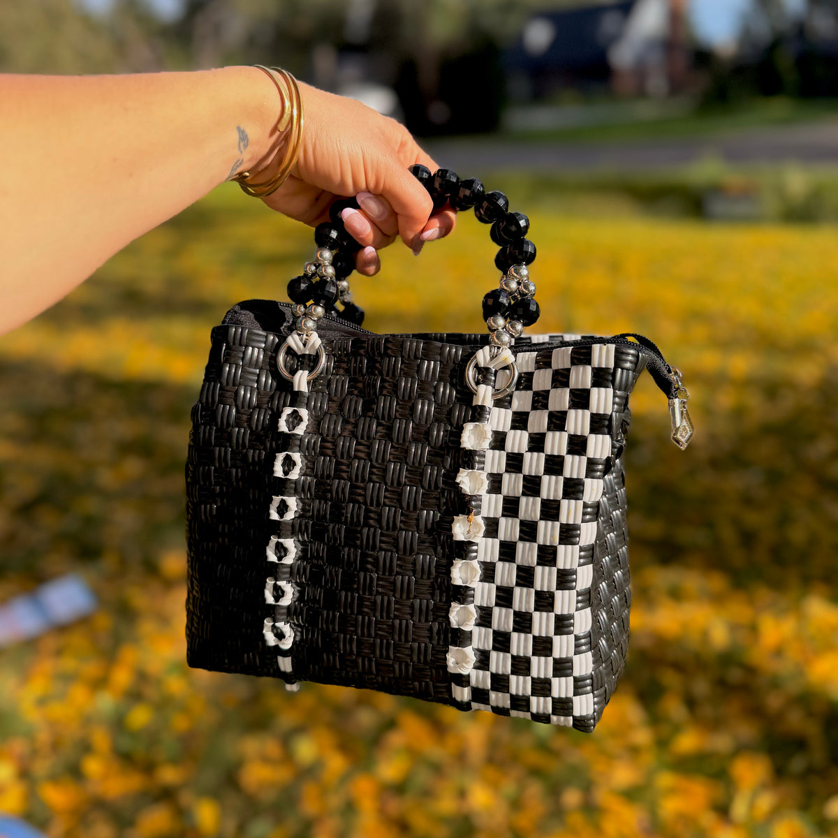 Black Checkered Mini Zip