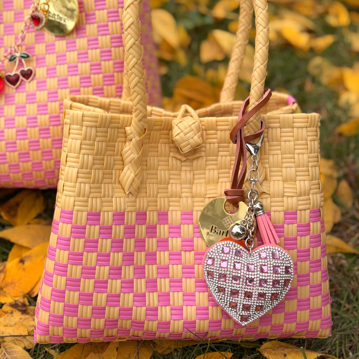 Bedazzled heart bag charm ￼