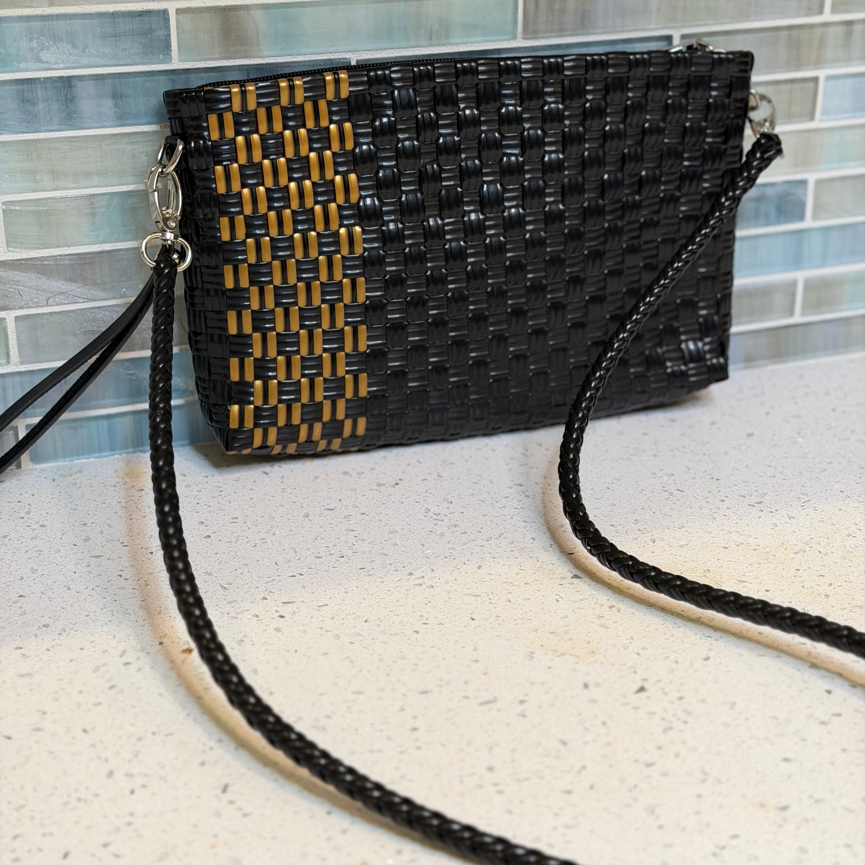 Midnight Clutch with Strap – Handwoven Recycled Crossbody Pouch
