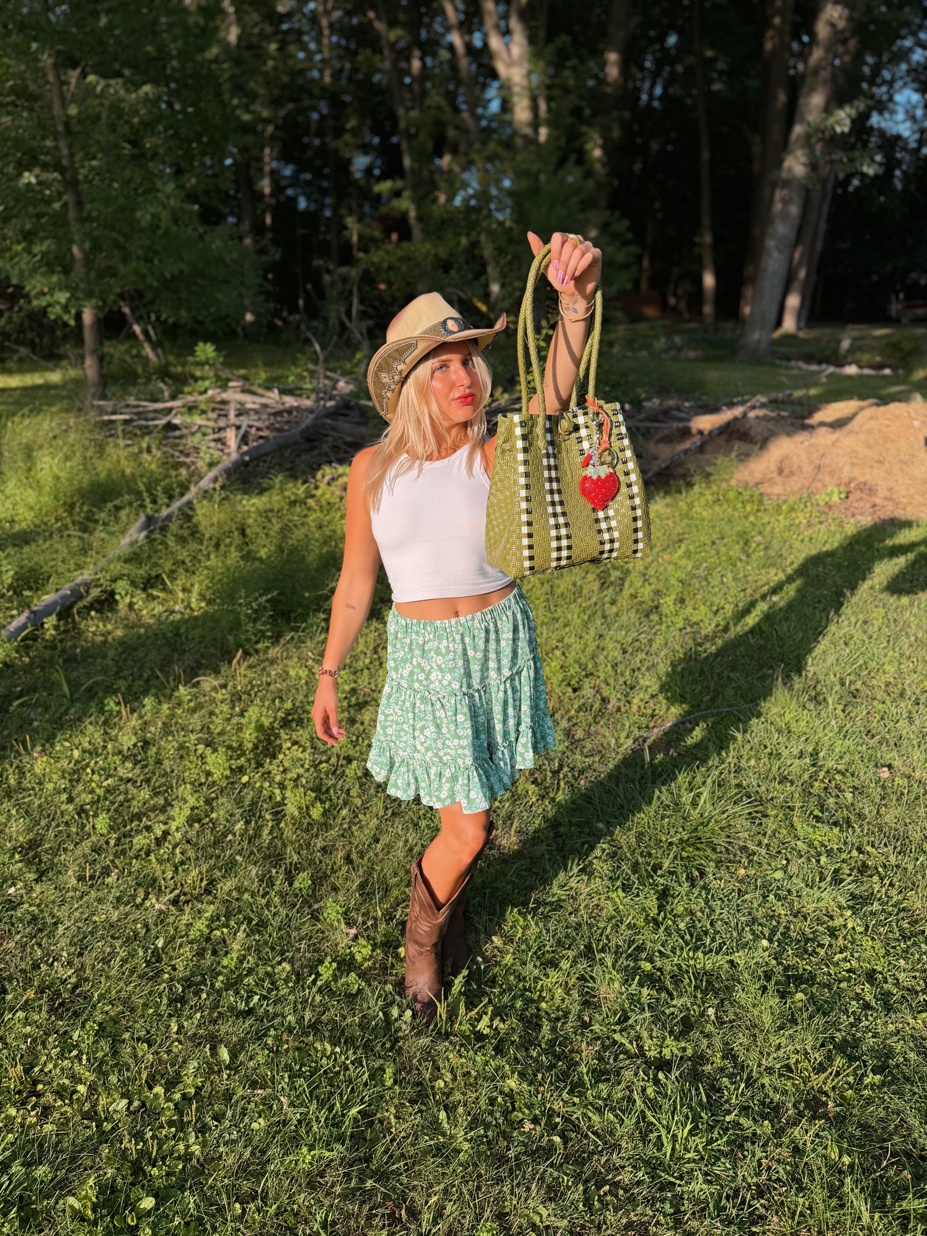 Avocado Checkered Tote